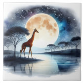 Giraffe bij Serene Lake Under Full Moonlight Tegeltje (Voorkant)
