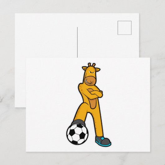 Giraffe bij sport met voetbal briefkaart (Voorkant / Achterkant)