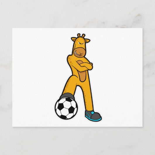 Giraffe bij sport met voetbal briefkaart (Voorkant)