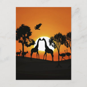 Giraffe bij zonsondergang briefkaart