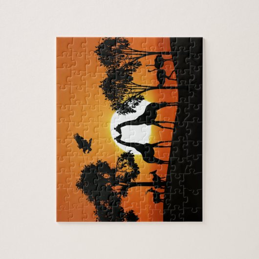 Giraffe bij zonsondergang legpuzzel (Verticaal)