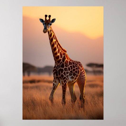 Giraffe bij zonsondergang - Wildlife Illustration Poster (Voorkant)