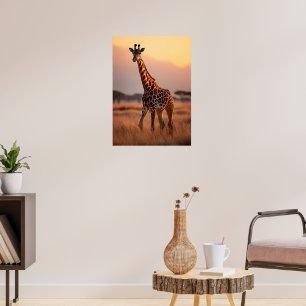 Giraffe bij zonsondergang - Wildlife Illustration Poster