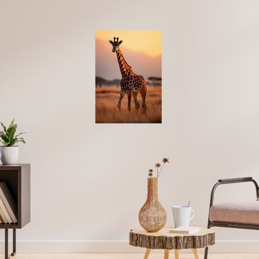 Giraffe bij zonsondergang - Wildlife Illustration Poster (Woonkamer 3)