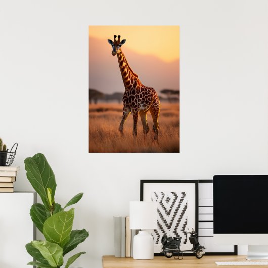 Giraffe bij zonsondergang - Wildlife Illustration Poster (Thuiskantoor)