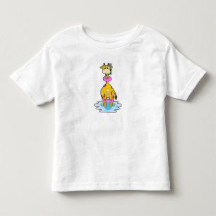 Giraffe bij zwemmen met draaiende ring kinder shirts