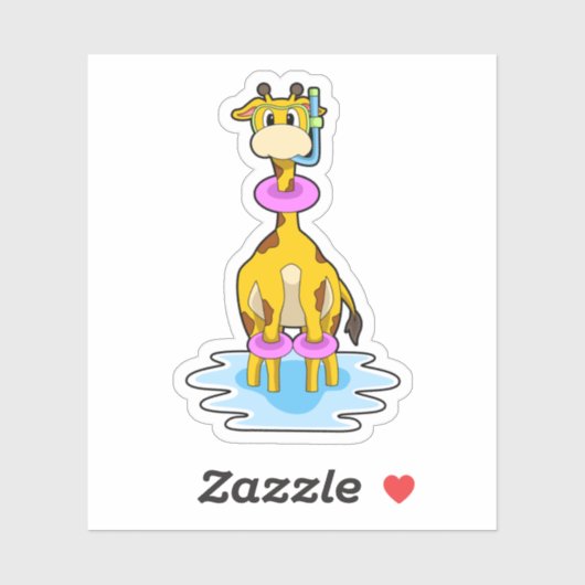 Giraffe bij zwemmen met draaiende ring sticker (Vel)