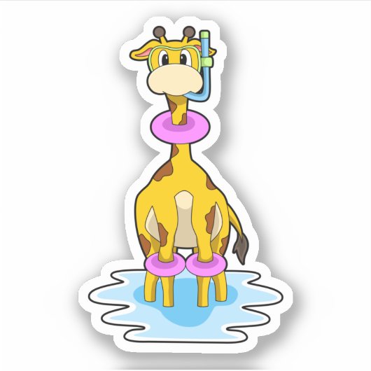 Giraffe bij zwemmen met draaiende ring sticker (Voorkant)