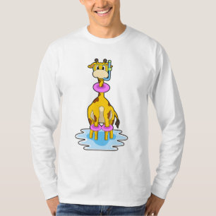Giraffe bij zwemmen met draaiende ring t-shirt