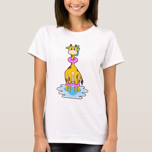 Giraffe bij zwemmen met draaiende ring t-shirt (Voorkant)