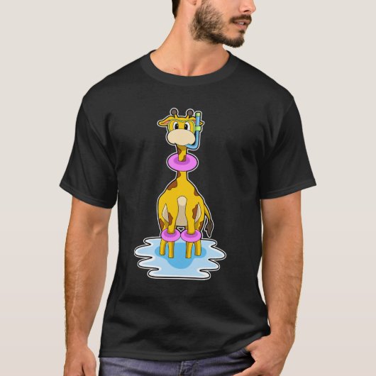 Giraffe bij zwemmen met draaiende ring t-shirt (Voorkant)
