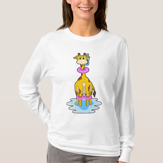 Giraffe bij zwemmen met draaiende ring t-shirt (Voorkant)