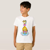 Giraffe bij zwemmen met draaiende ring t-shirt (Voorkant volledig)