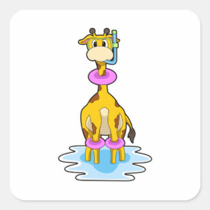 Giraffe bij zwemmen met draaiende ring vierkante sticker