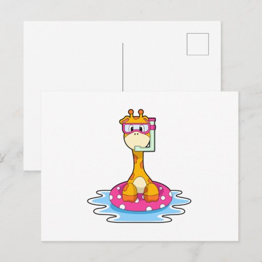 Giraffe bij zwemmen met snorkel briefkaart (Voorkant / Achterkant)