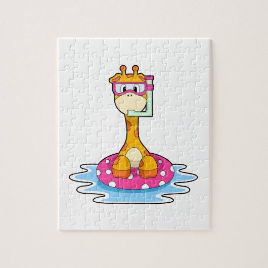 Giraffe bij zwemmen met Snorkel Legpuzzel (Verticaal)