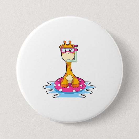 Giraffe bij zwemmen met Snorkel Ronde Button 7,6 Cm (Voorkant)