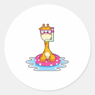Giraffe bij zwemmen met Snorkel Ronde Sticker