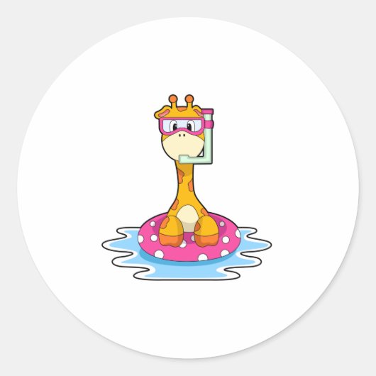 Giraffe bij zwemmen met Snorkel Ronde Sticker (Voorkant)