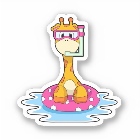 Giraffe bij zwemmen met Snorkel Sticker (Voorkant)