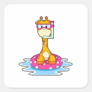 Giraffe bij zwemmen met Snorkel Vierkante Sticker