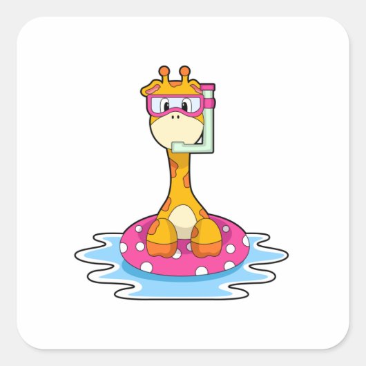 Giraffe bij zwemmen met Snorkel Vierkante Sticker (Voorkant)
