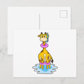 Giraffe bij zwemmen met zwemring briefkaart (Voorkant / Achterkant)