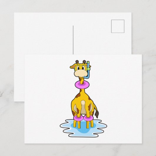 Giraffe bij zwemmen met zwemring briefkaart (Voorkant / Achterkant)