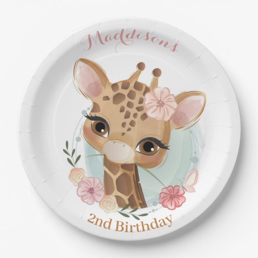 Giraffe Birthday Baby shower Papieren Bordje (Voorkant)