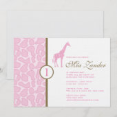 Giraffe Birthday Invitation - Girl Kaart (Voorkant / Achterkant)