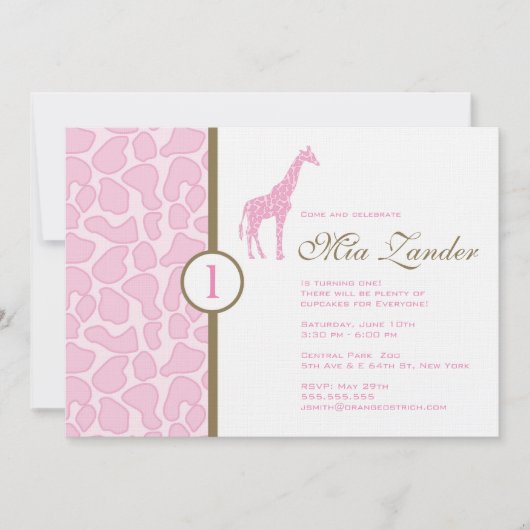 Giraffe Birthday Invitation - Girl Kaart (Voorkant)