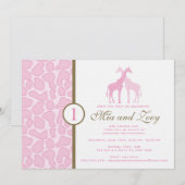 Giraffe Birthday Invitation - Twin Girls Kaart (Voorkant / Achterkant)