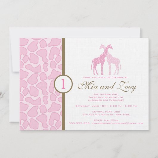 Giraffe Birthday Invitation - Twin Girls Kaart (Voorkant)