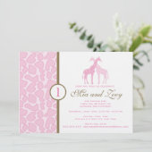Giraffe Birthday Invitation - Twin Girls Kaart (Staand voorkant)