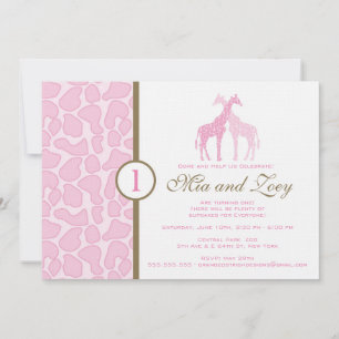 Giraffe Birthday Invitation - Twin Girls Kaart
