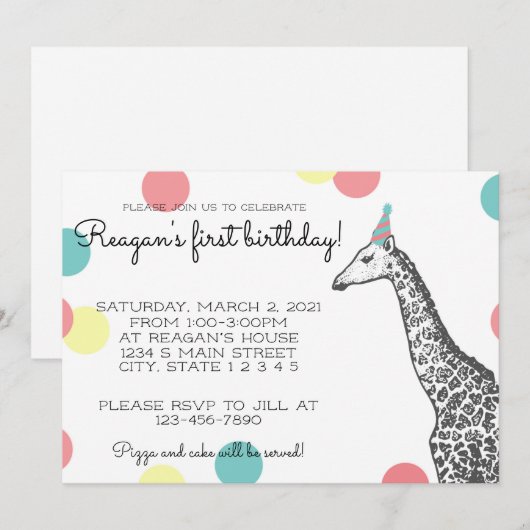 Giraffe Birthday Kaart (Voorkant / Achterkant)