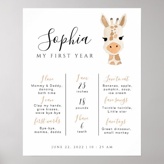 Giraffe Birthday Milestone Editable Poster (Voorkant)