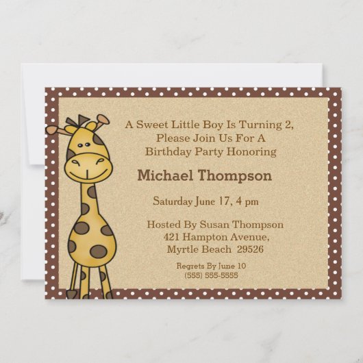 Giraffe Birthday Party Invitation Kaart (Voorkant)