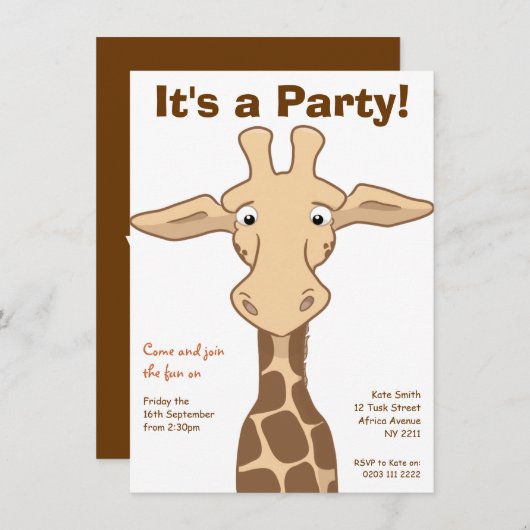 Giraffe Birthday Party Invitation Kaart (Voorkant / Achterkant)