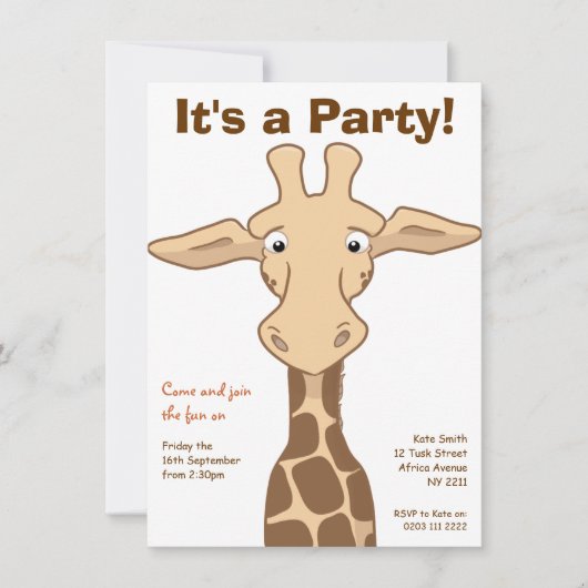 Giraffe Birthday Party Invitation Kaart (Voorkant)