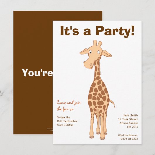 Giraffe Birthday Party Invitation Kaart (Voorkant / Achterkant)
