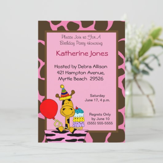 Giraffe Birthday Party Invitations Kaart (Staand voorkant)
