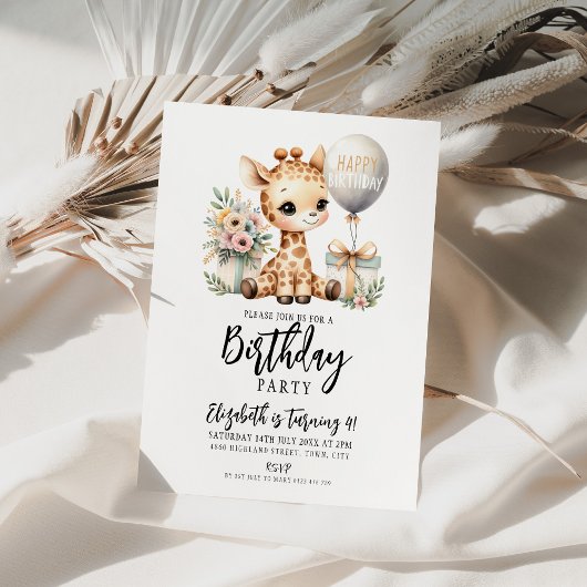 Giraffe Birthday Party Kaart