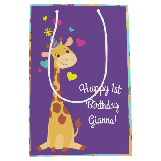 Giraffe Birthday Party Medium Cadeauzakje (Voorkant)