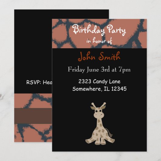Giraffe Birthday Uitnodiging (Voorkant / Achterkant)