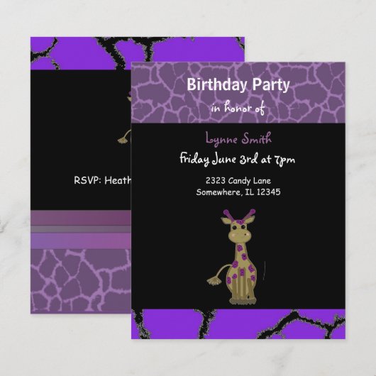 Giraffe Birthday Uitnodiging (Voorkant / Achterkant)