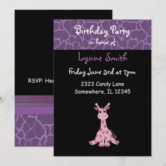 Giraffe Birthday Uitnodiging (Voorkant / Achterkant)