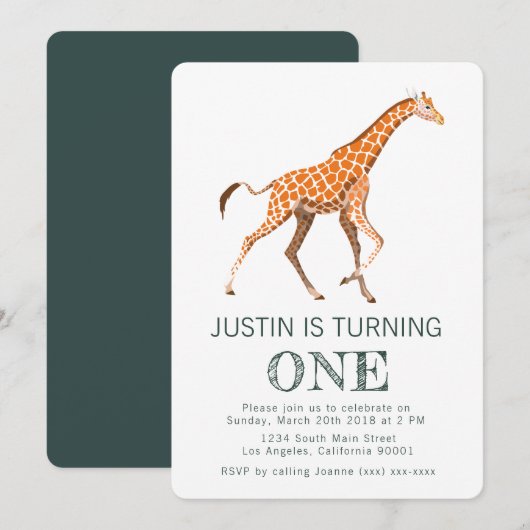 Giraffe Birthday Uitnodiging (Voorkant / Achterkant)