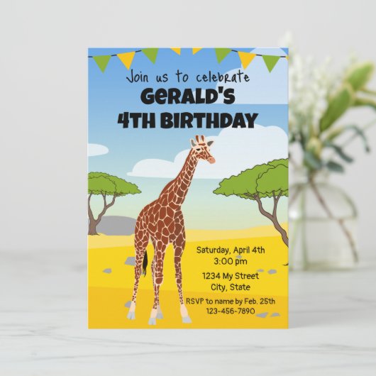Giraffe Birthday Uitnodiging (Staand voorkant)