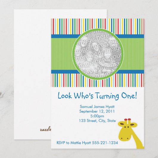 Giraffe Birthday Uitnodiging en aankondiging (Voorkant / Achterkant)